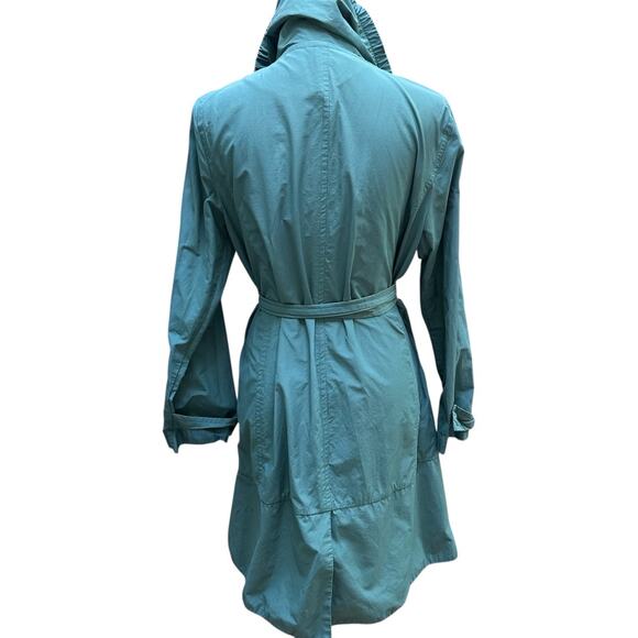 EILEEN FISHER Teal Belted Trench Coat M Lightweight Travel Jacket Minimalist - Picture 4 of 10